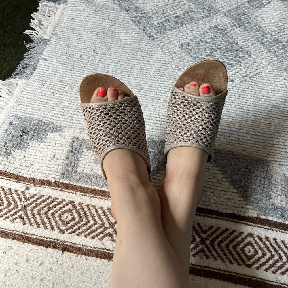 Bearpaw perforated woven wedge sandals